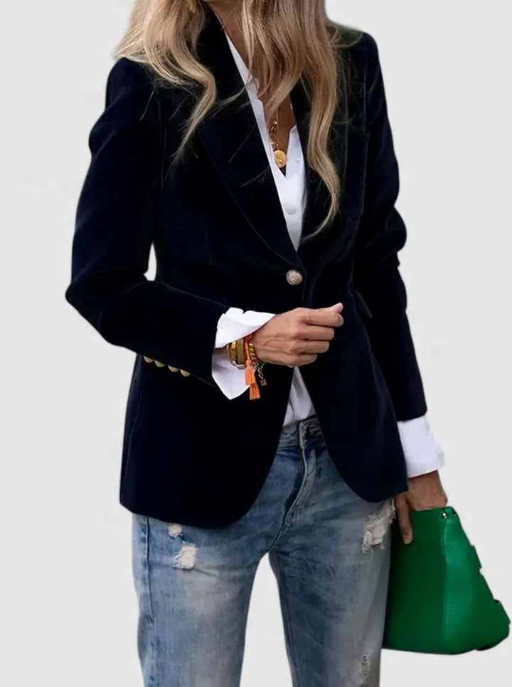 Women's Elegant Blazer Tailored Velvet Single-Button Jacket - Black