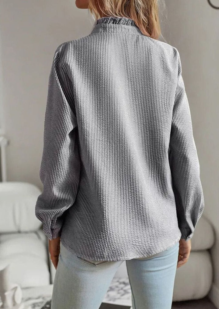 Women's Elegant Blouse Ruffled Button-Front Long-Sleeve Top