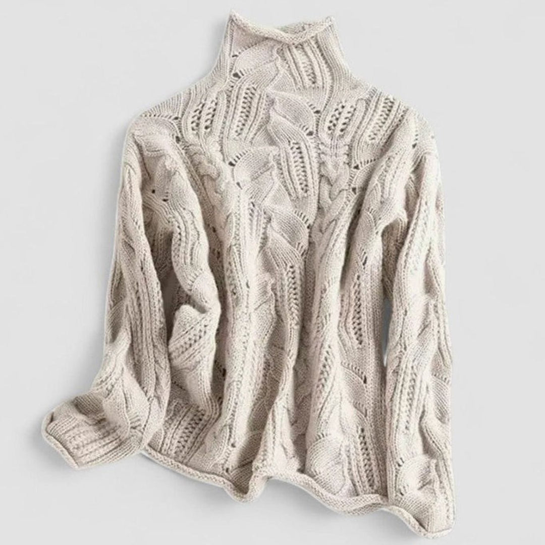 Women's Elegant Cable-Knit Turtleneck Dressy Sweater - Beige