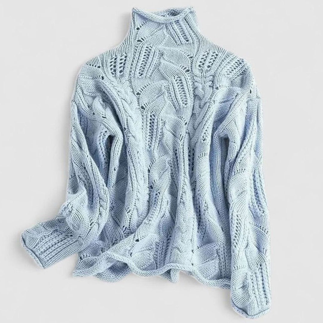 Women's Elegant Cable-Knit Turtleneck Dressy Sweater - Blue