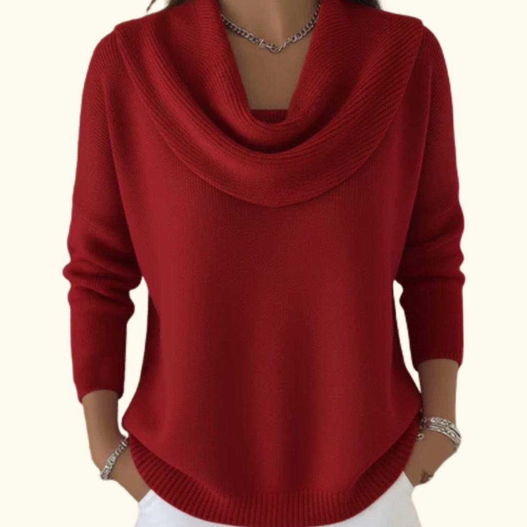 Women's Elegant Cowl-Neck Dressy Knit Sweater - Red