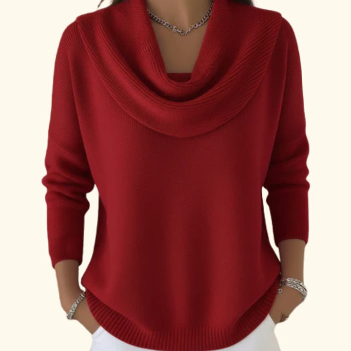 Women's Elegant Cowl-Neck Dressy Knit Sweater - Red