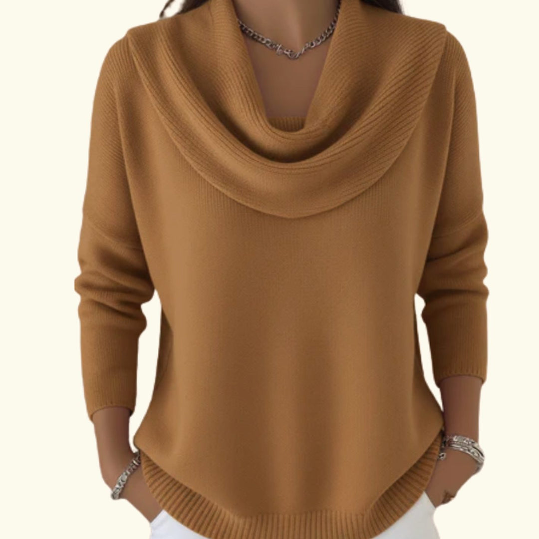 Women's Elegant Cowl-Neck Dressy Knit Sweater - Brown