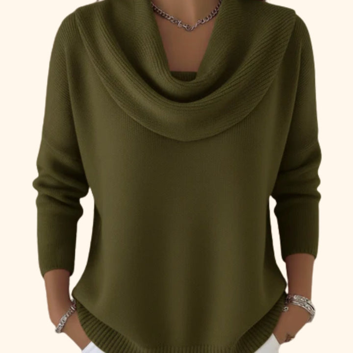 Women's Elegant Cowl-Neck Dressy Knit Sweater - Green