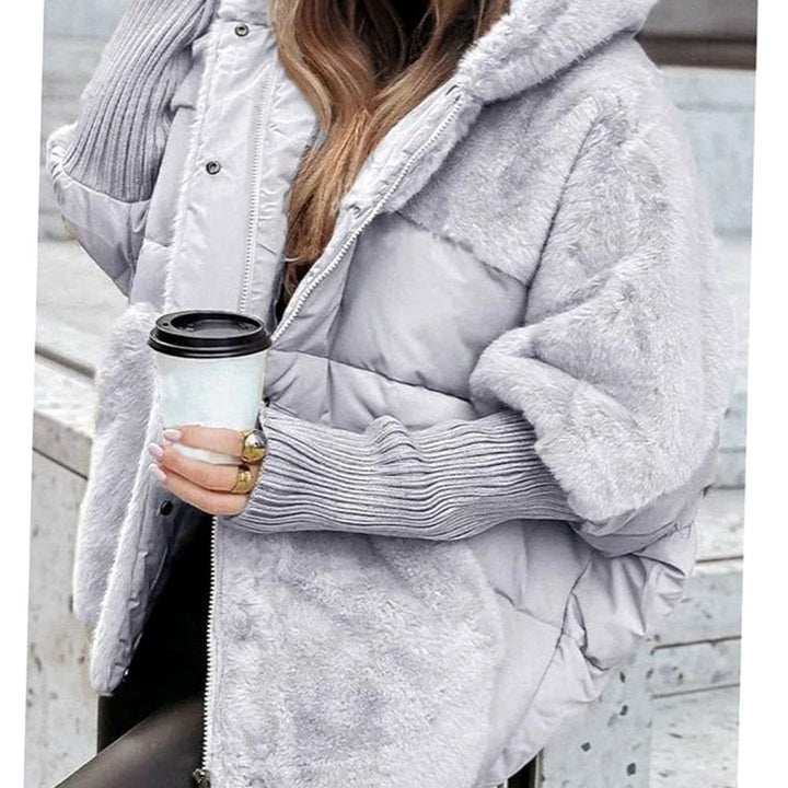 Women's Elegant Faux Fur Hooded Puffer Jacket - Gray