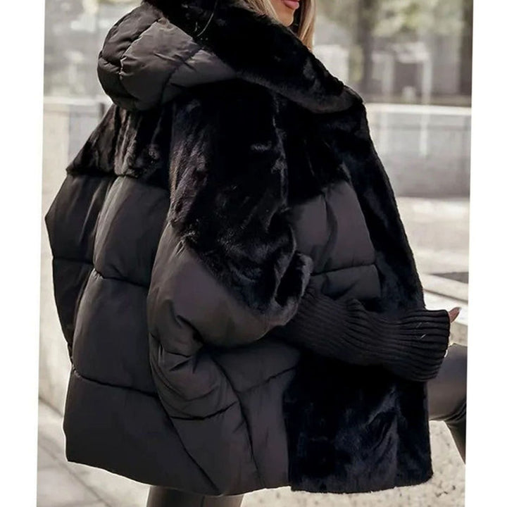 Women's Elegant Faux Fur Hooded Puffer Jacket - Black