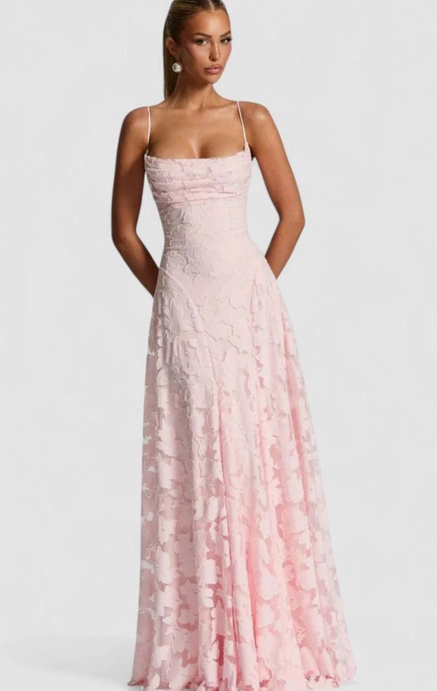 Women's Elegant Formal Maxi Dress Cowl-Neck Lace-Up Back - Rose