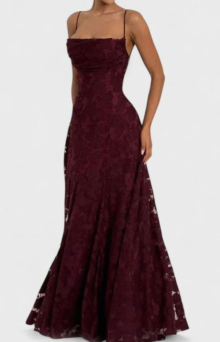 Women's Elegant Formal Maxi Dress Cowl-Neck Lace-Up Back