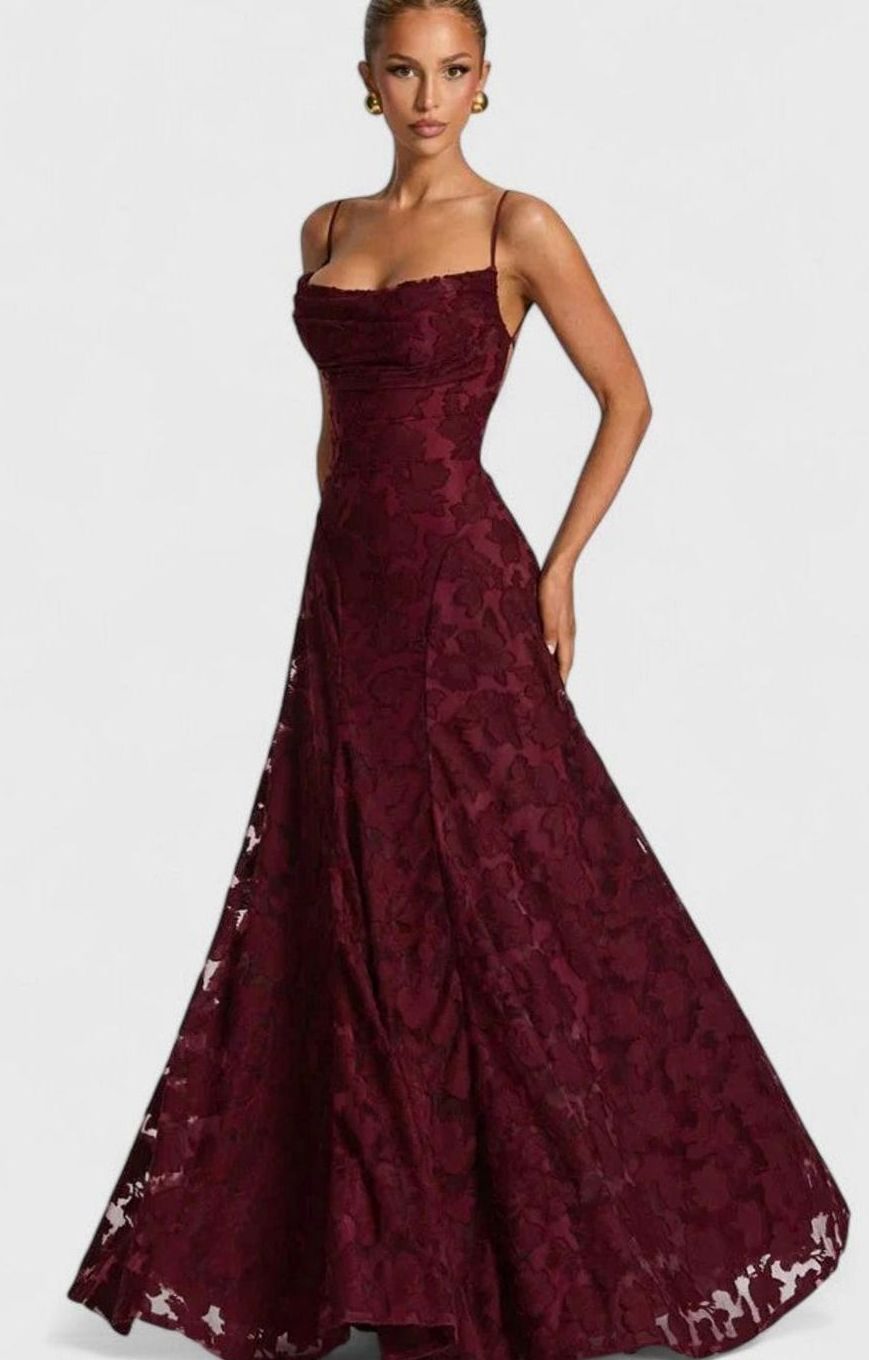 Women's Elegant Formal Maxi Dress Cowl-Neck Lace-Up Back
