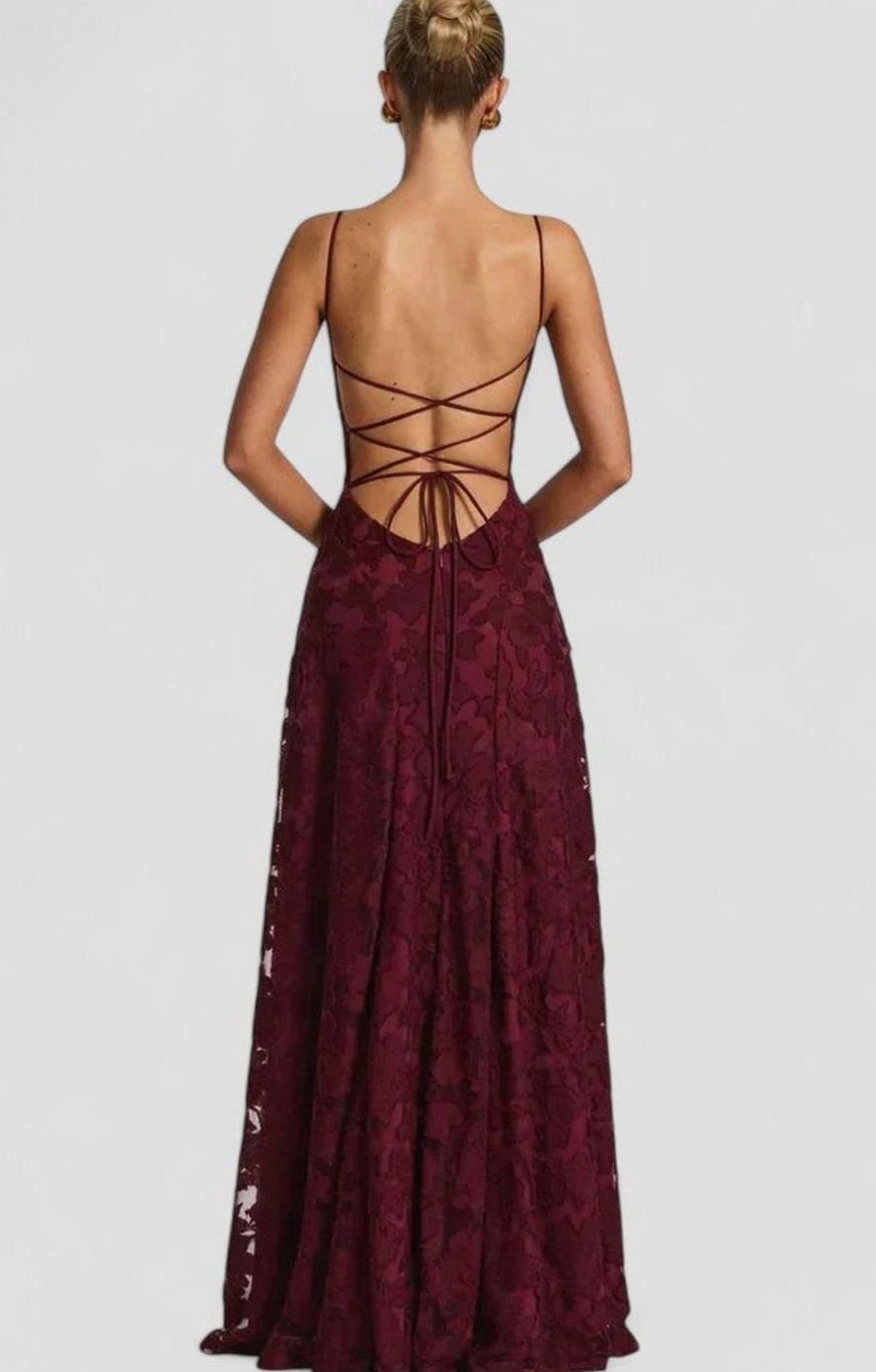 Women's Elegant Formal Maxi Dress Cowl-Neck Lace-Up Back