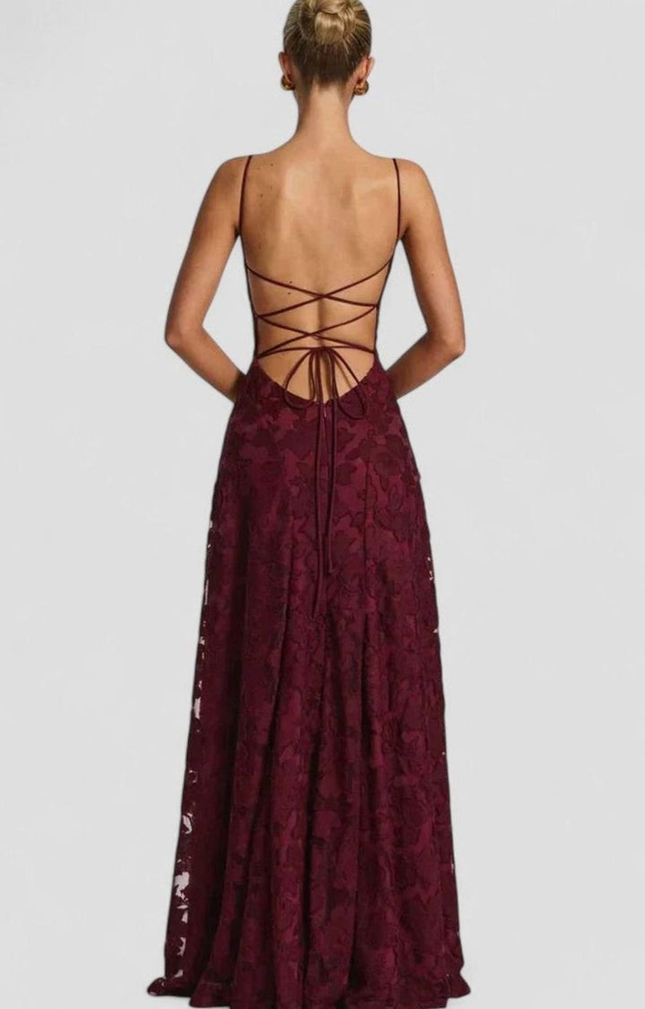 Women's Elegant Formal Maxi Dress Cowl-Neck Lace-Up Back