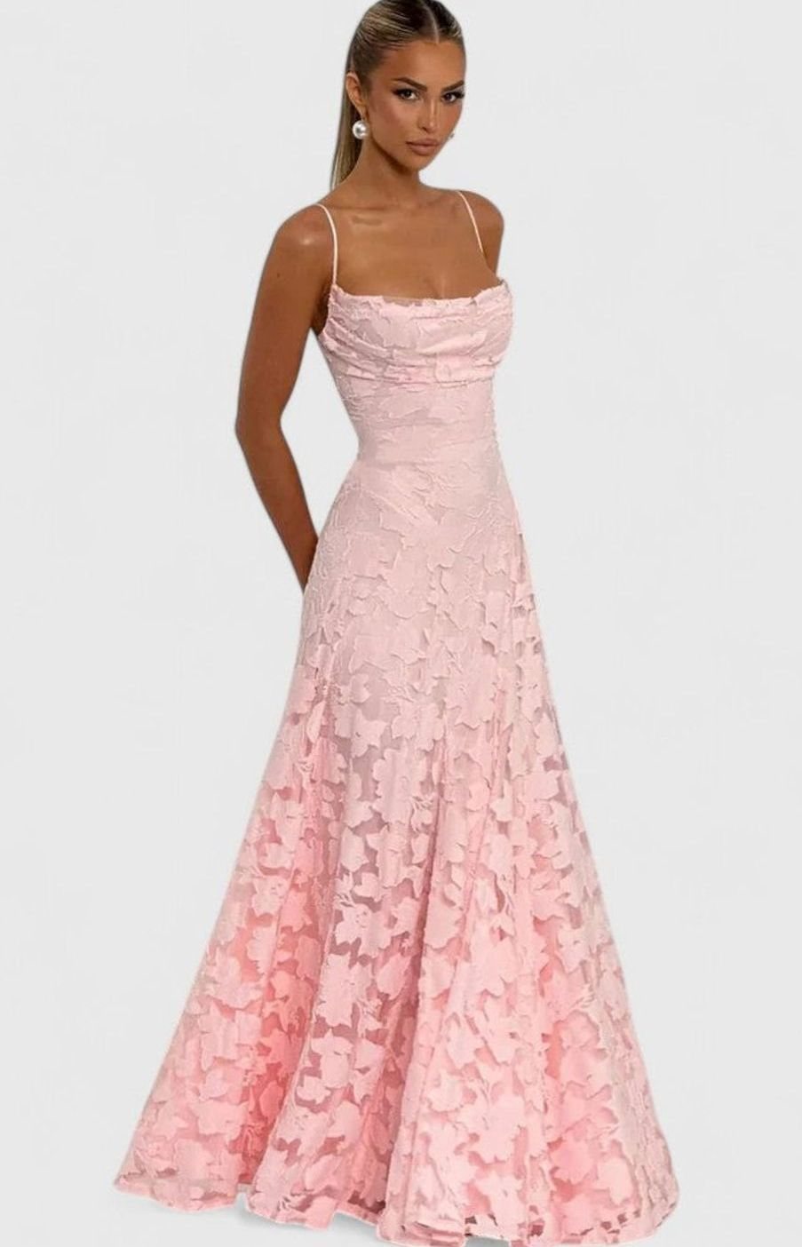 Women's Elegant Formal Maxi Dress Cowl-Neck Lace-Up Back