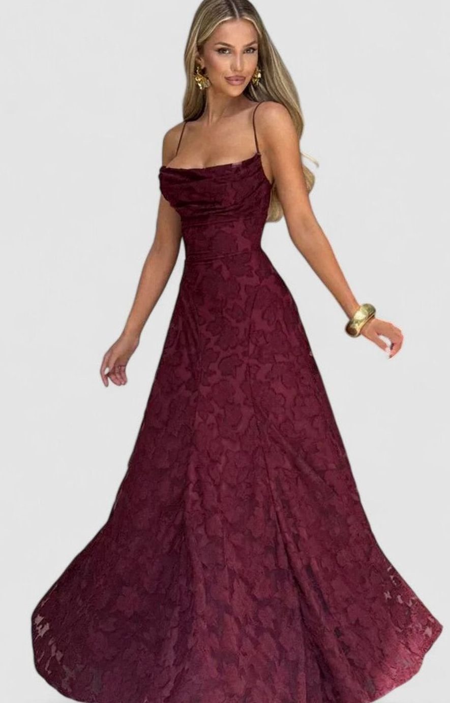 Women's Elegant Formal Maxi Dress Cowl-Neck Lace-Up Back