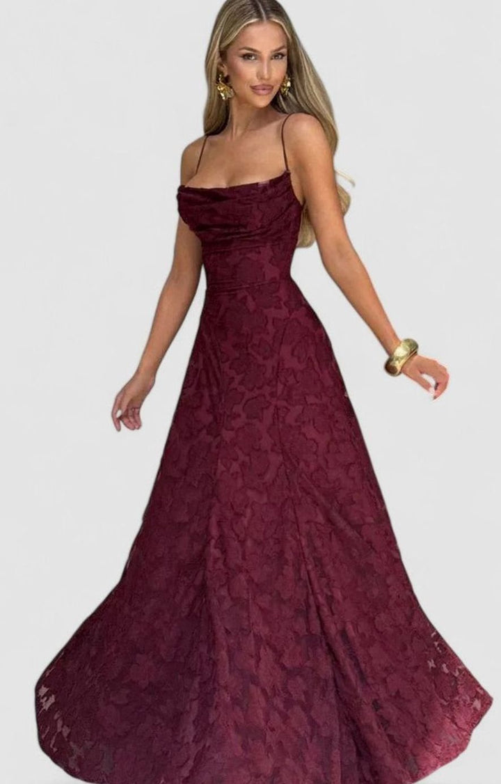 Women's Elegant Formal Maxi Dress Cowl-Neck Lace-Up Back