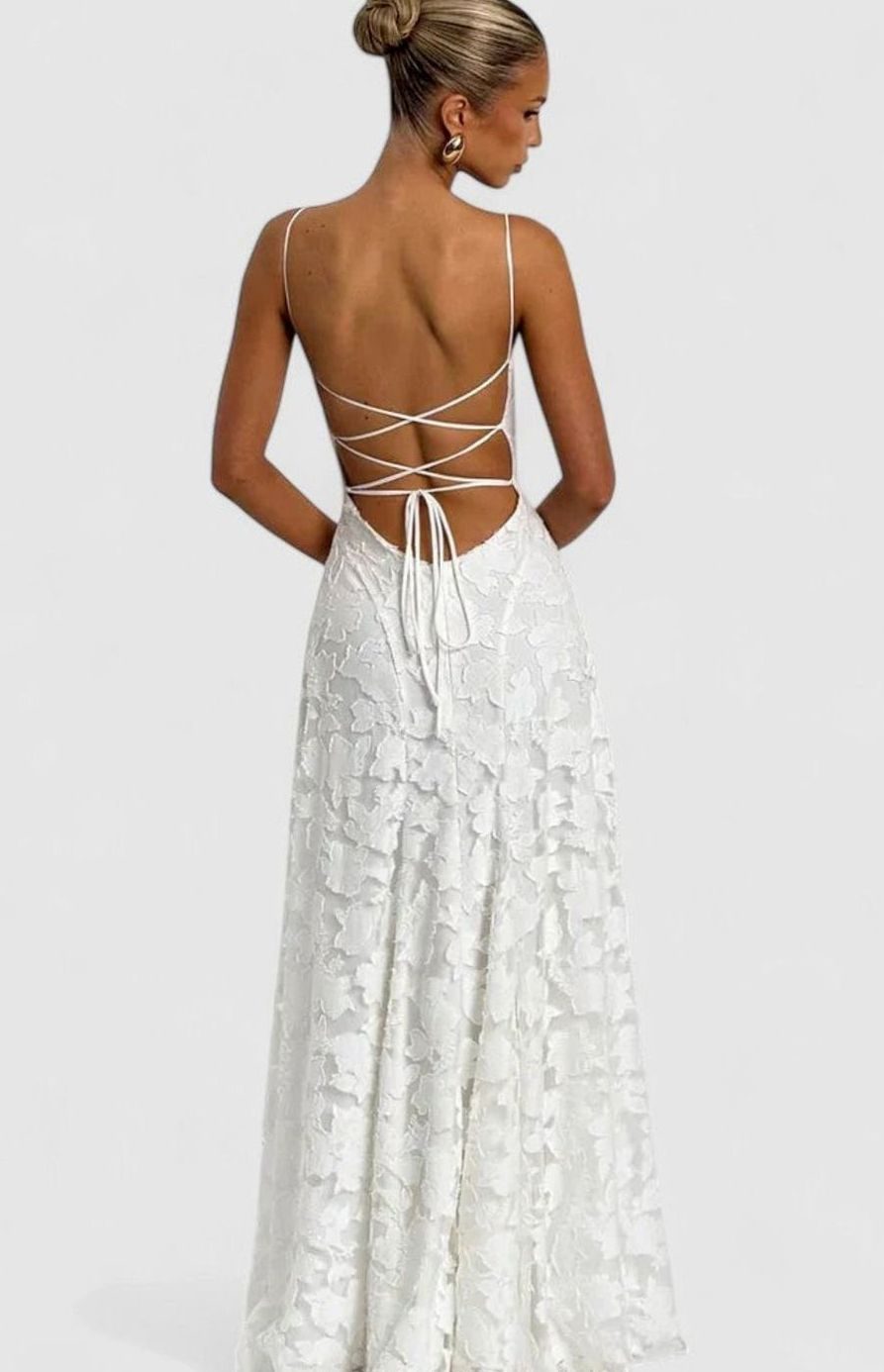 Women's Elegant Formal Maxi Dress Cowl-Neck Lace-Up Back