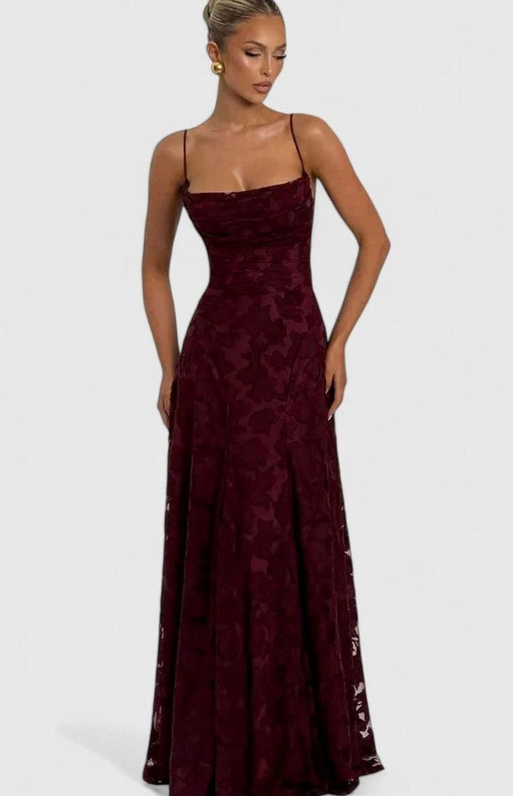 Women's Elegant Formal Maxi Dress Cowl-Neck Lace-Up Back