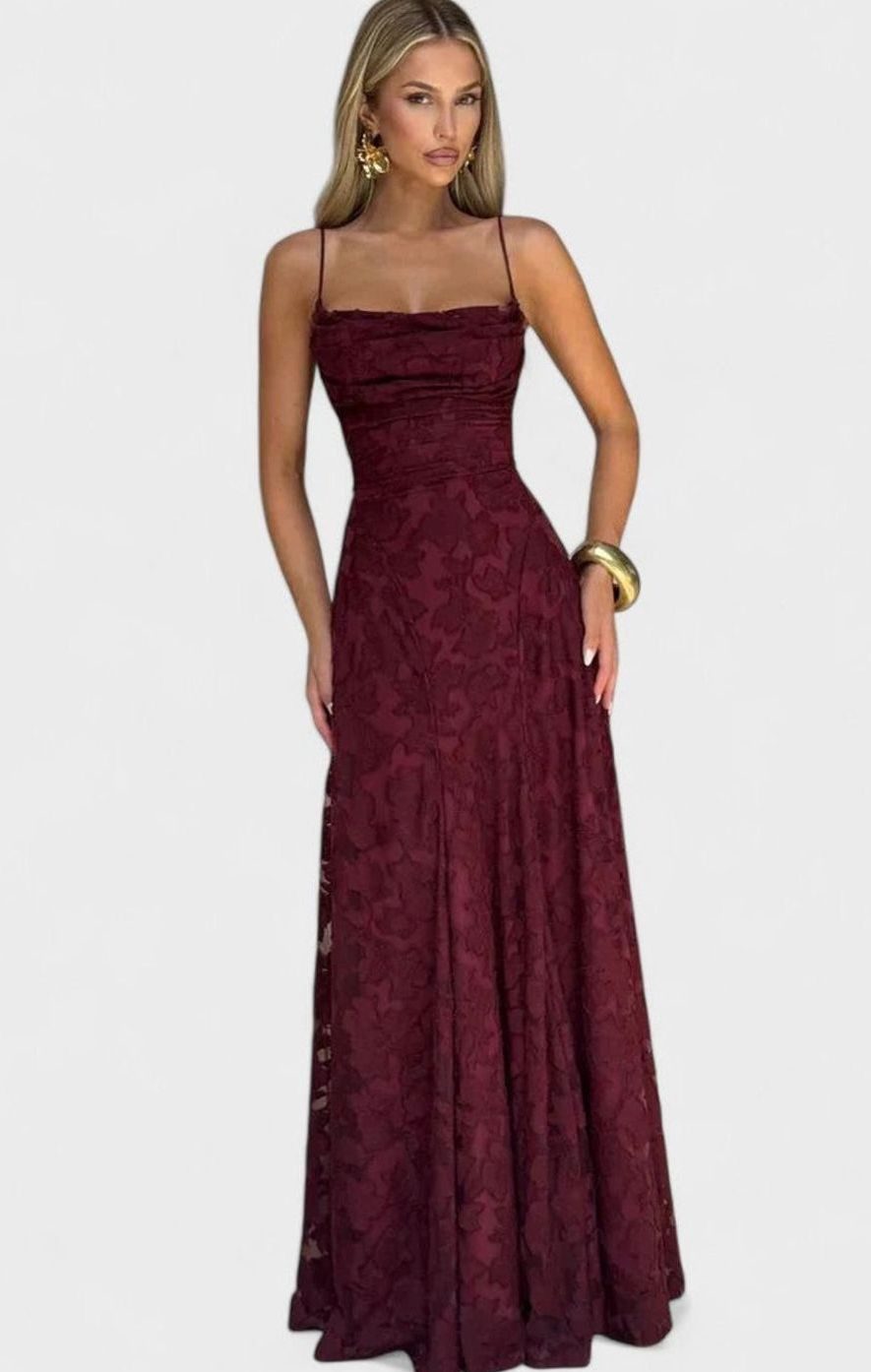 Women's Elegant Formal Maxi Dress Cowl-Neck Lace-Up Back