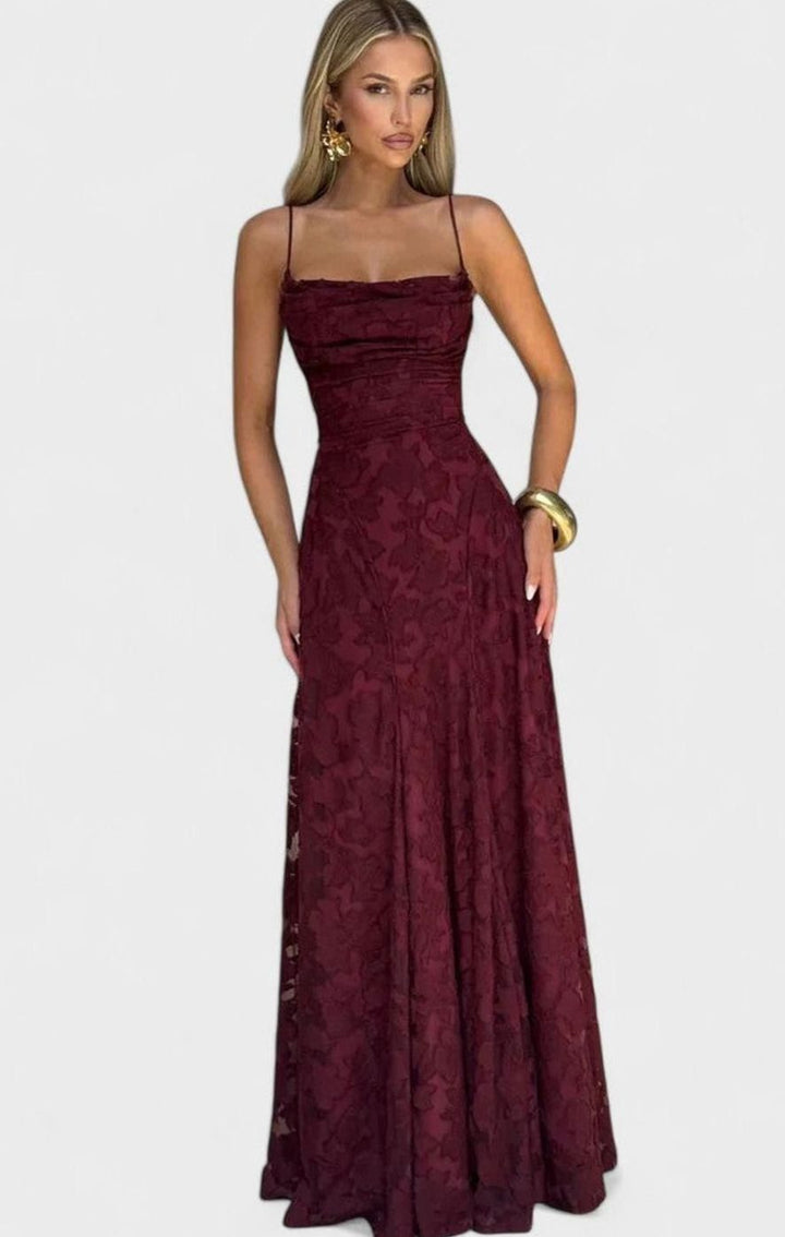 Women's Elegant Formal Maxi Dress Cowl-Neck Lace-Up Back