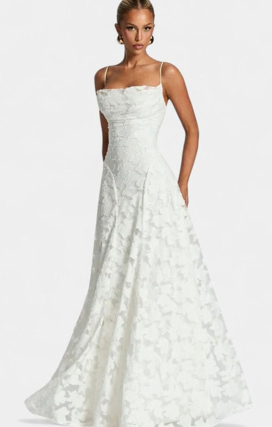 Women's Elegant Formal Maxi Dress Cowl-Neck Lace-Up Back - Ivory