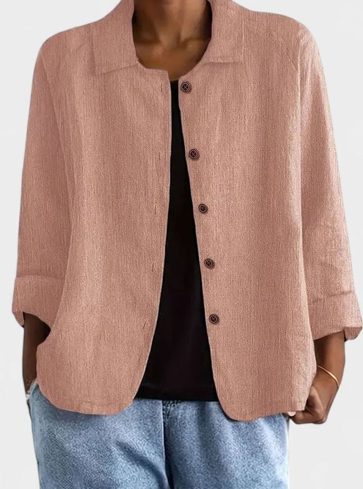 Women's Elegant Linen-Feel Button-Front Collared Top - Pink