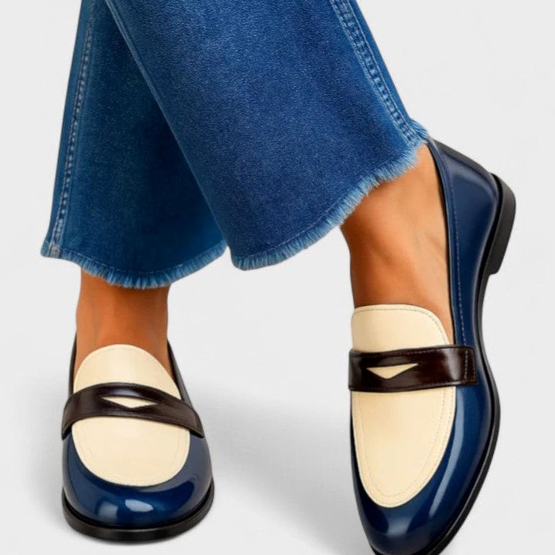 Women's Elegant Loafers Color-Block Patent Slip-On Flats - White