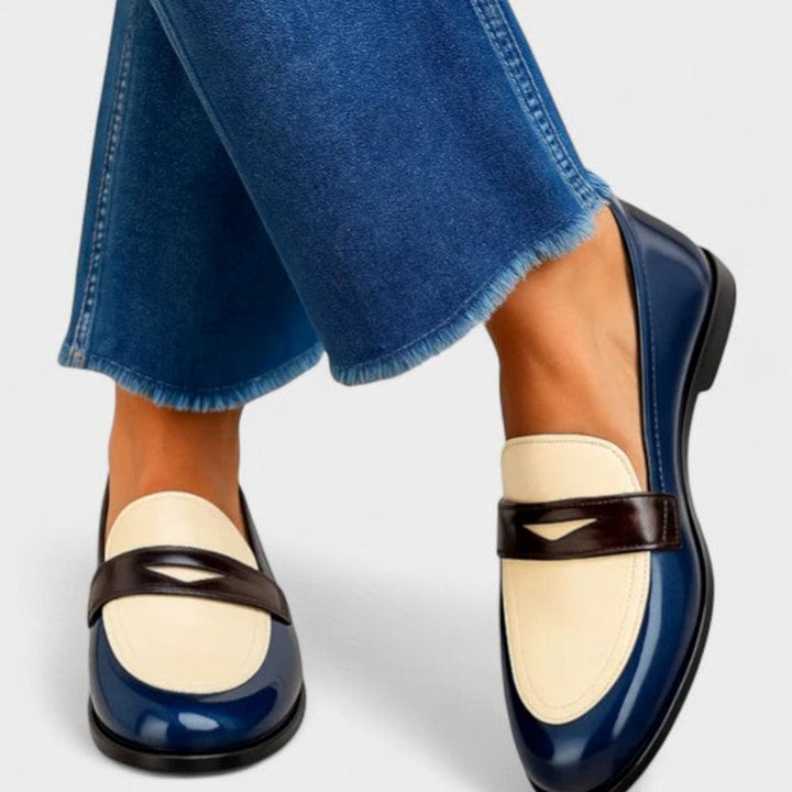 Women's Elegant Loafers Color-Block Patent Slip-On Flats - White