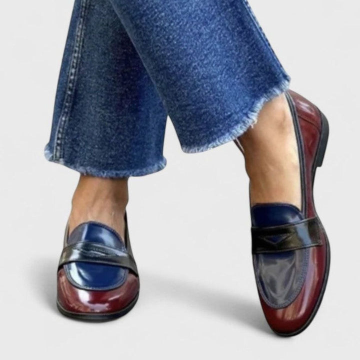 Women's Elegant Loafers Color-Block Patent Slip-On Flats - Blue