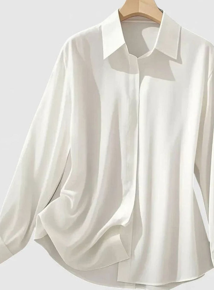 Women's Elegant Long-Sleeve Hidden-Button Collared Blouse