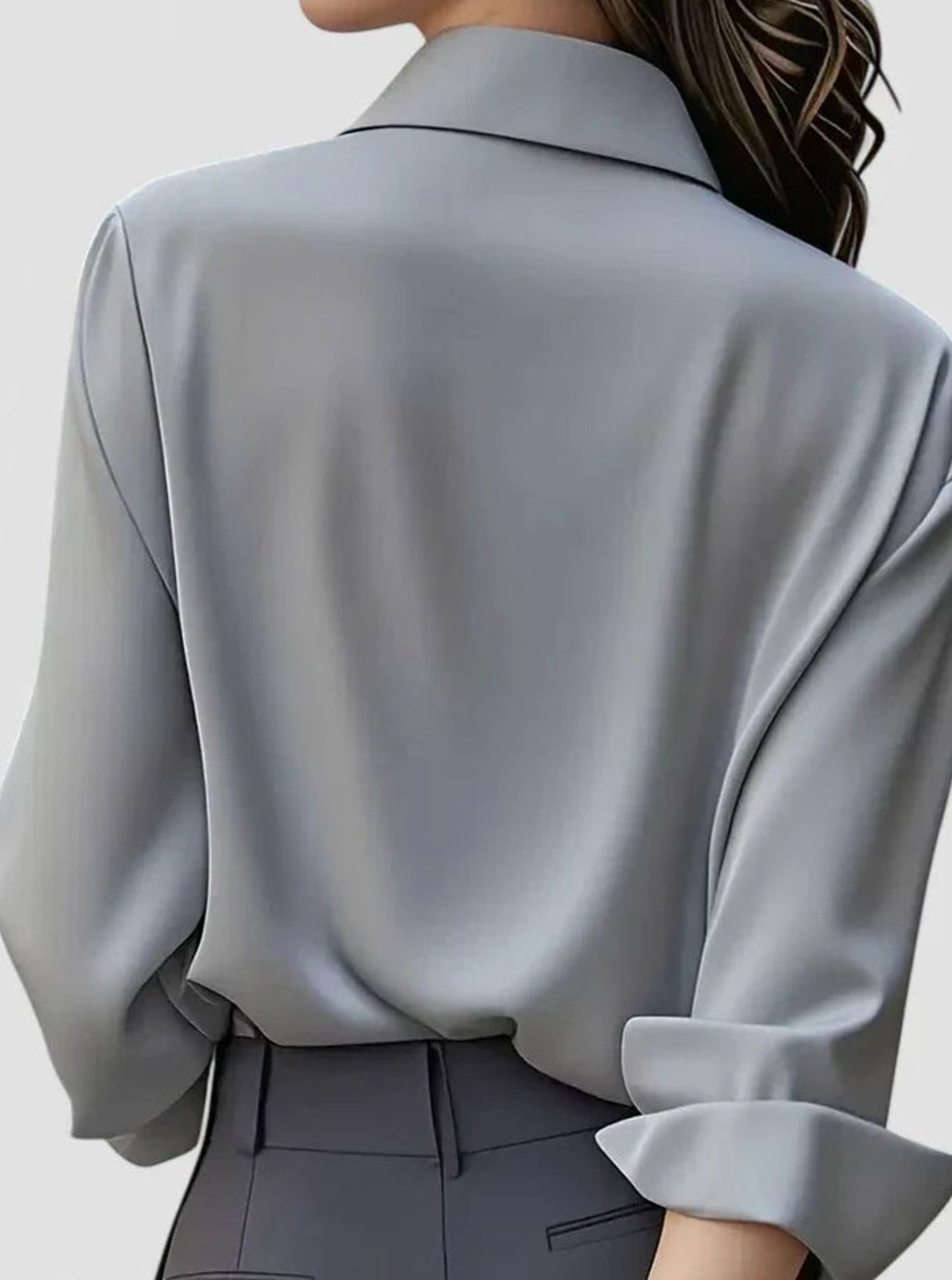 Women's Elegant Long-Sleeve Hidden-Button Collared Blouse