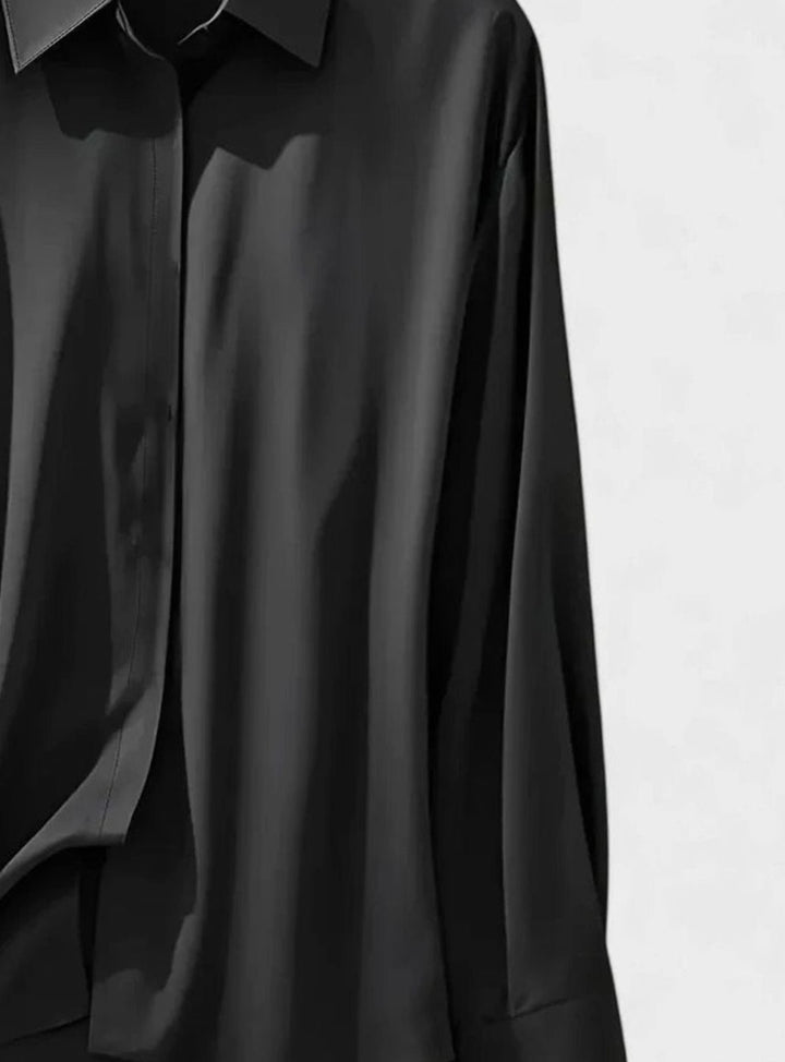 Women's Elegant Long-Sleeve Hidden-Button Collared Blouse