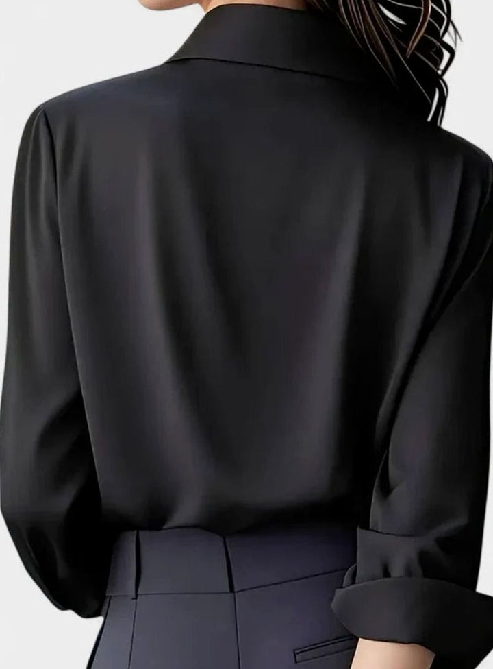 Women's Elegant Long-Sleeve Hidden-Button Collared Blouse