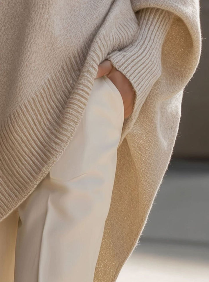 Women's Elegant Oversized Batwing-Sleeve Knit Poncho Sweater