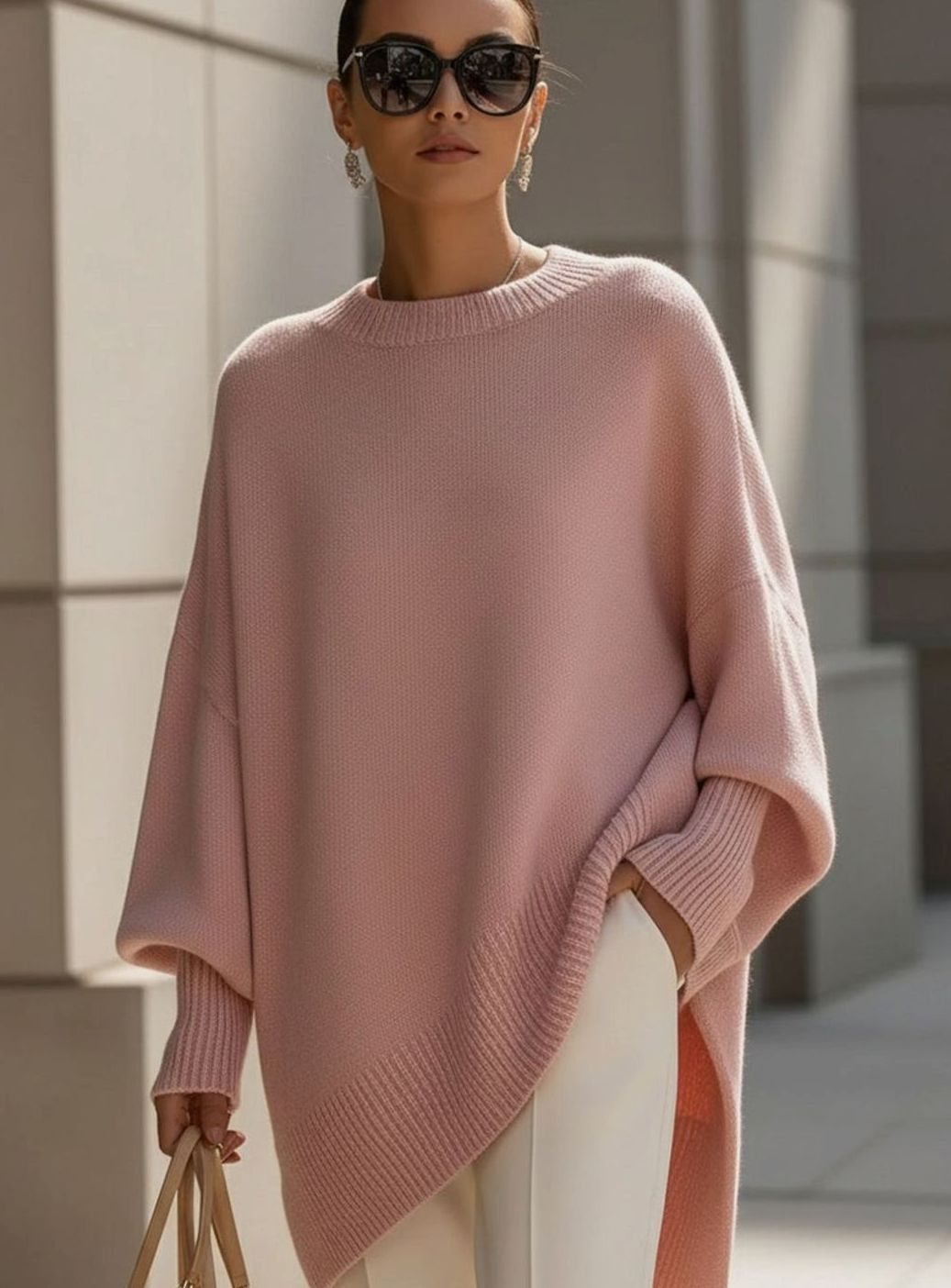 Women's Elegant Oversized Batwing-Sleeve Knit Poncho Sweater