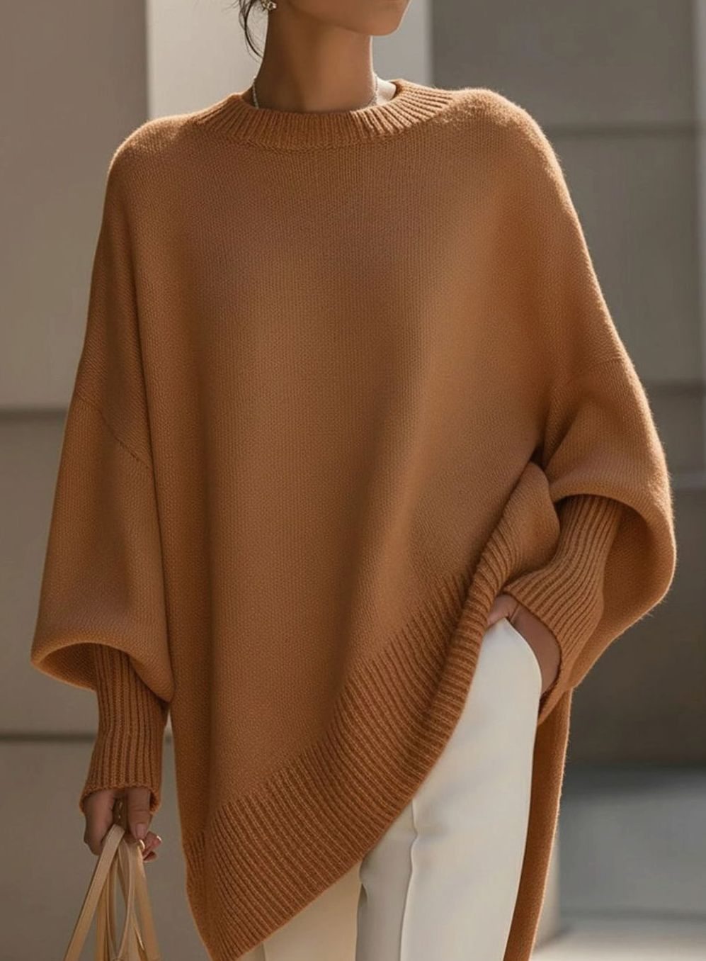 Women's Elegant Oversized Batwing-Sleeve Knit Poncho Sweater