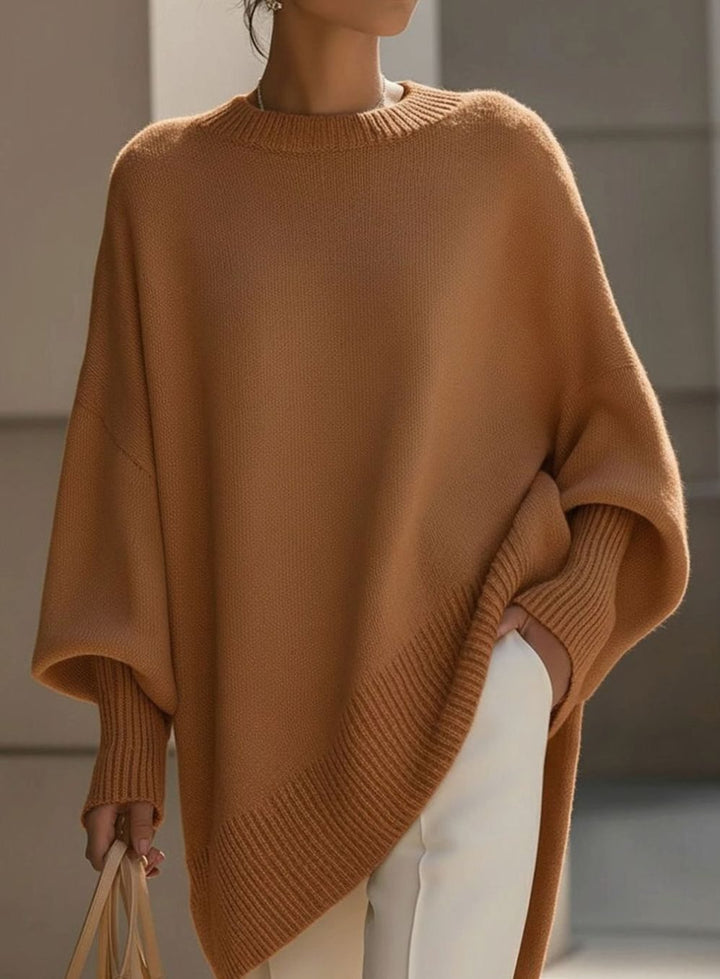 Women's Elegant Oversized Batwing-Sleeve Knit Poncho Sweater