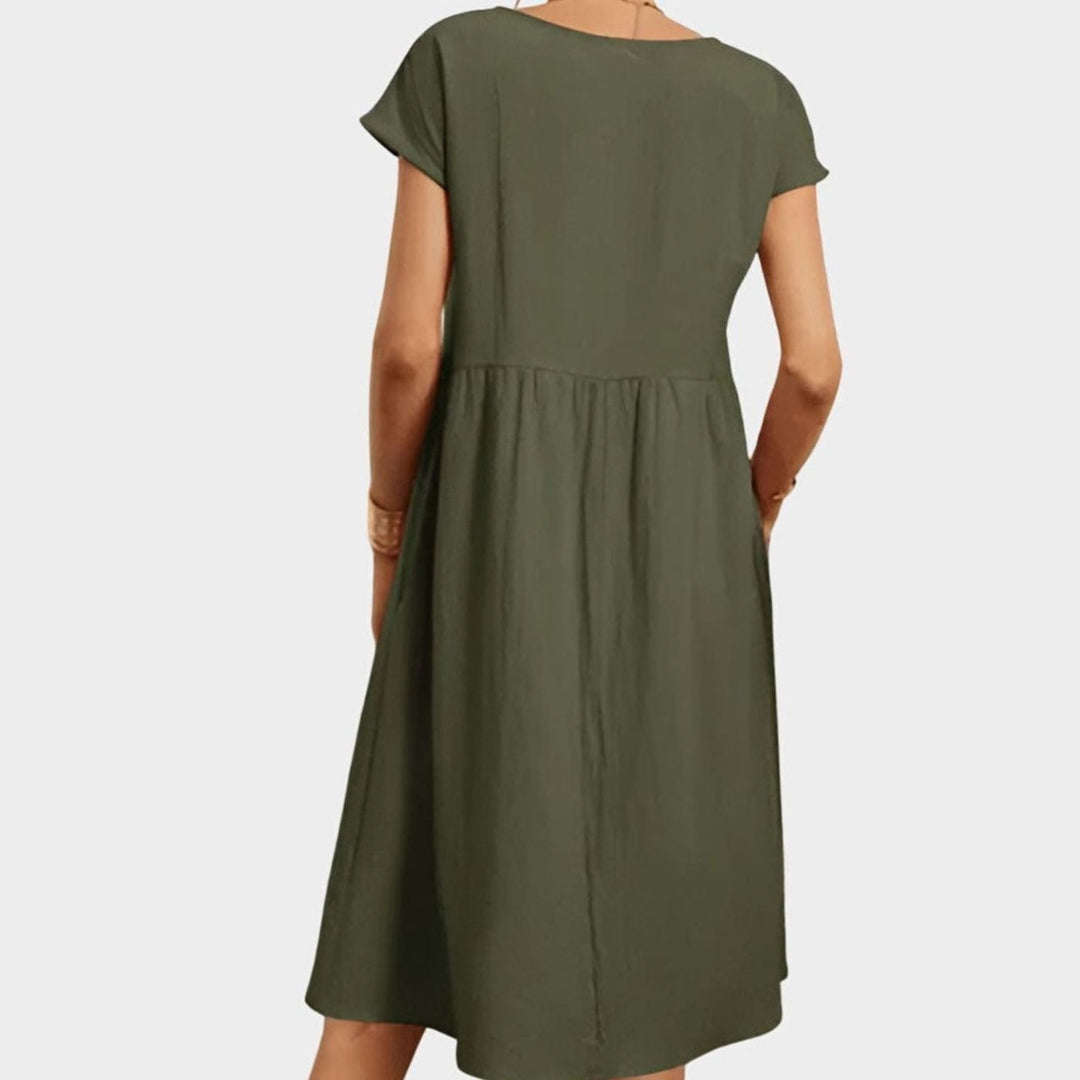 Women's Elegant Pocketed Cap-Sleeve Babydoll Spring Dress