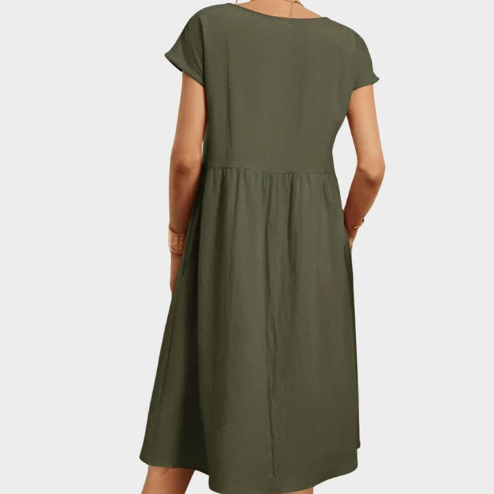 Women's Elegant Pocketed Cap-Sleeve Babydoll Spring Dress