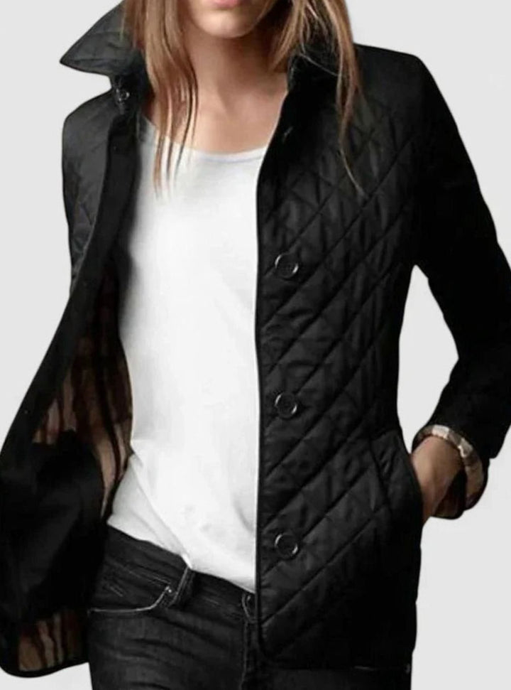 Women's Elegant Quilted Snap-Button Jacket - Black