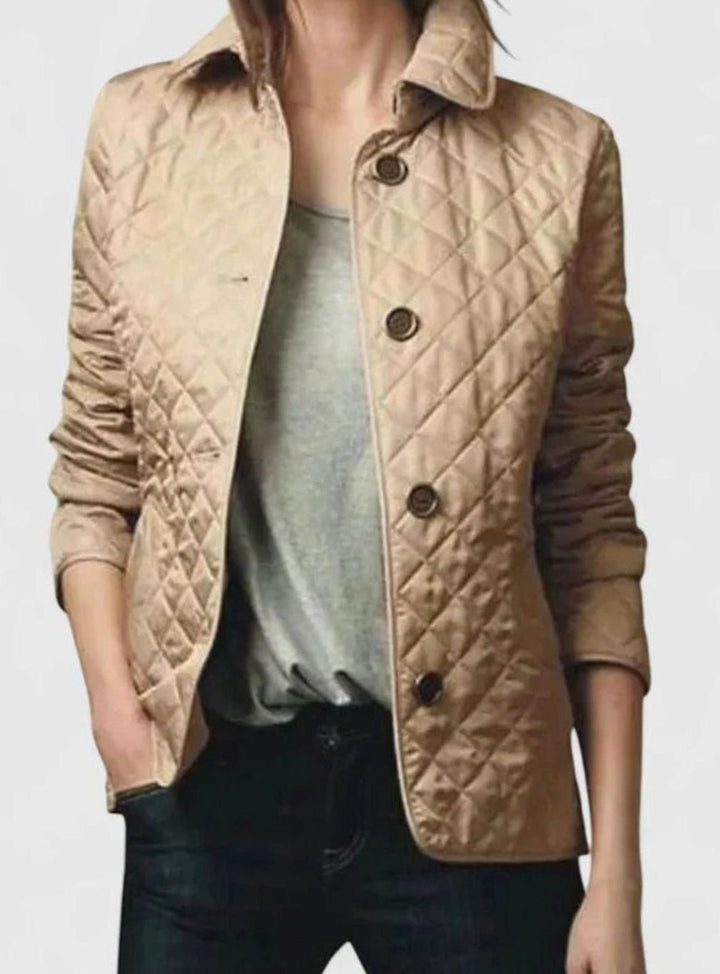 Women's Elegant Quilted Snap-Button Jacket - Brown