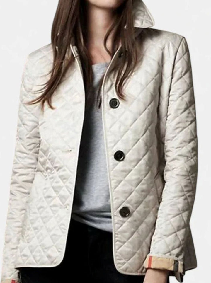 Women's Elegant Quilted Snap-Button Jacket - Beige
