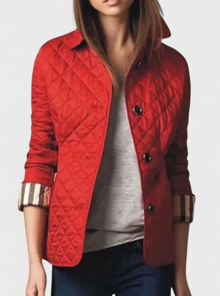 Women's Elegant Quilted Snap-Button Jacket - Red