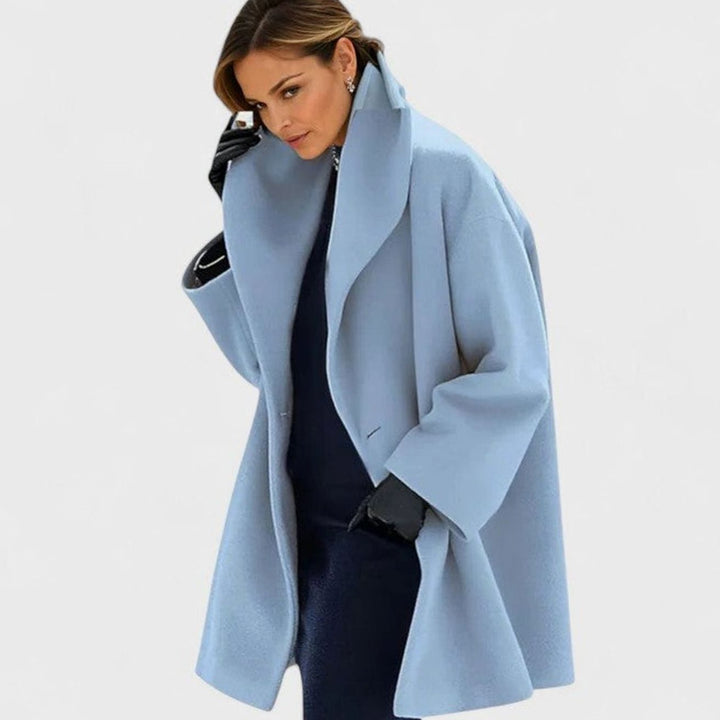 Women's Elegant Relaxed-Fit Shawl-Collar Wool-Blend Coat - Blue