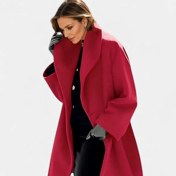Women's Elegant Relaxed-Fit Shawl-Collar Wool-Blend Coat - Red