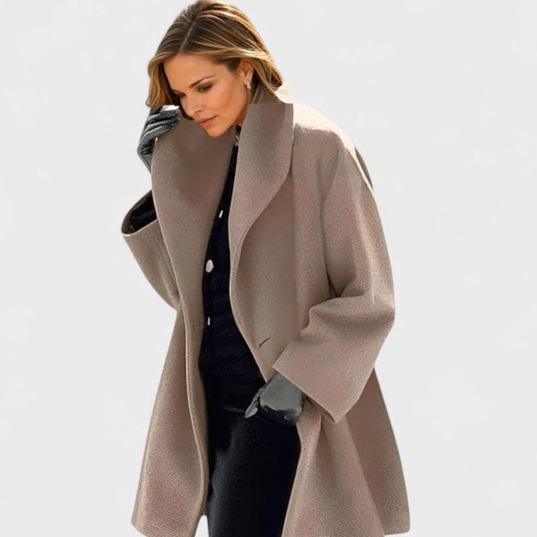 Women's Elegant Relaxed-Fit Shawl-Collar Wool-Blend Coat - Khaki
