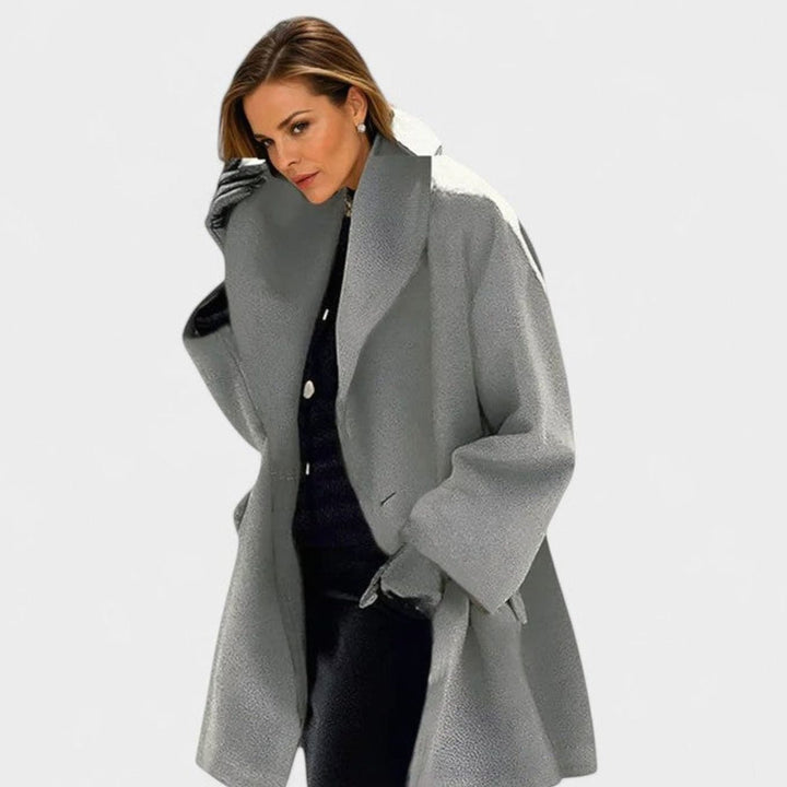 Women's Elegant Relaxed-Fit Shawl-Collar Wool-Blend Coat - Gray