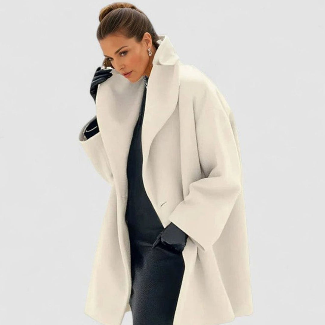 Women's Elegant Relaxed-Fit Shawl-Collar Wool-Blend Coat - White