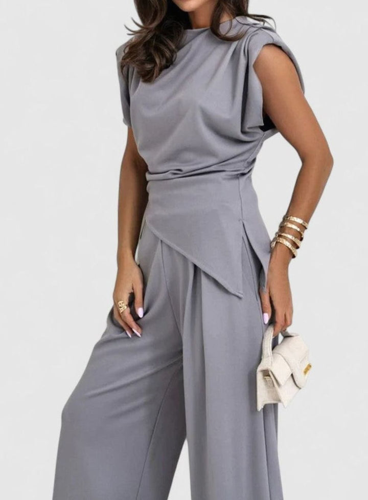 Women's Elegant Set Sleeveless Draped Top Wide-Leg Pants Two-Piece