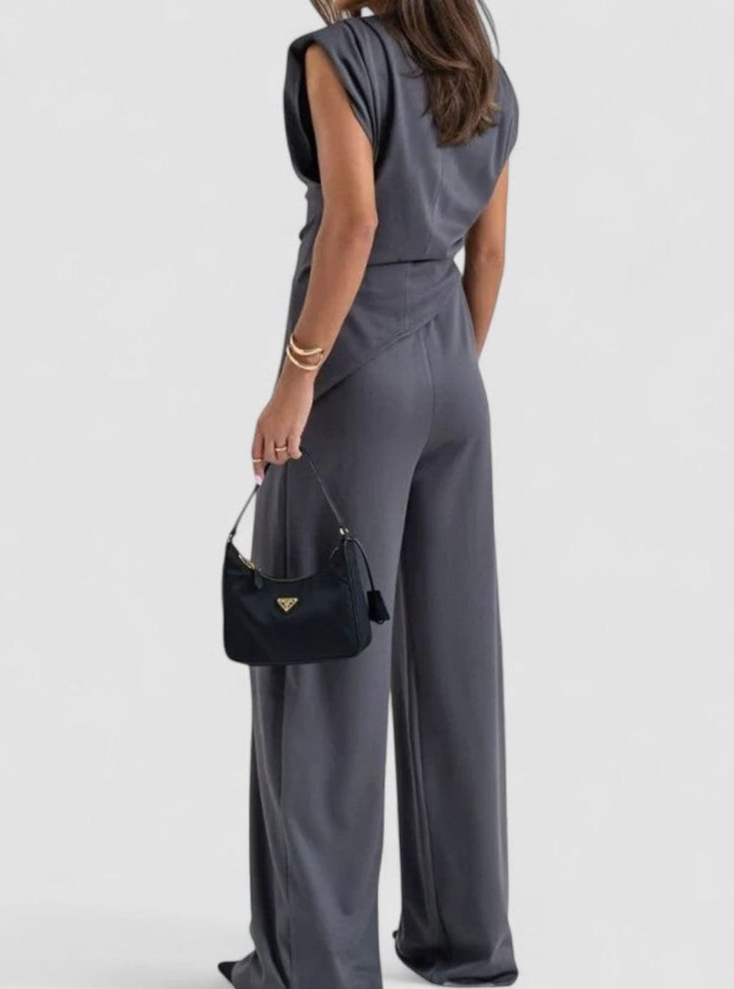 Women's Elegant Set Sleeveless Draped Top Wide-Leg Pants Two-Piece