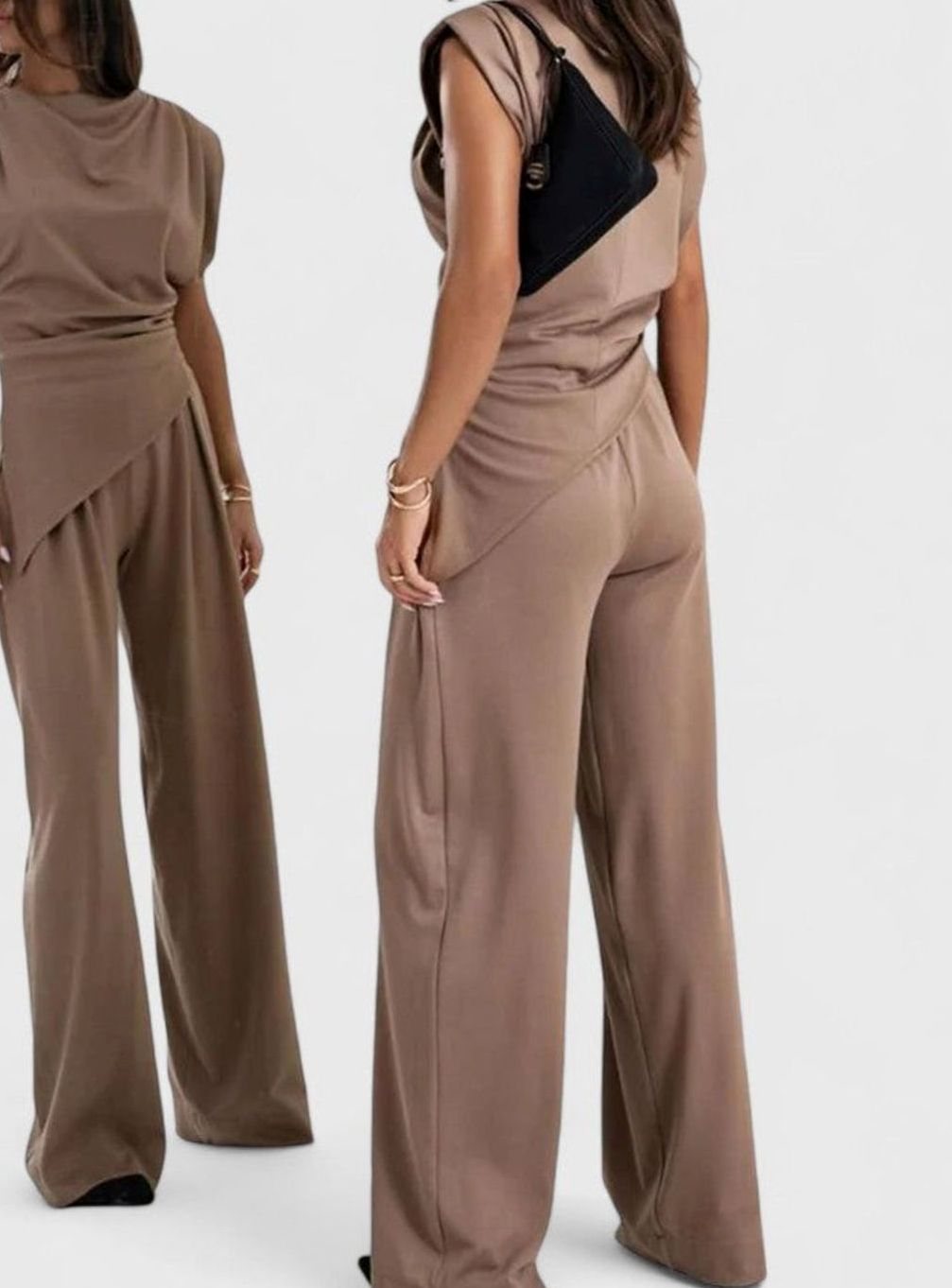 Women's Elegant Set Sleeveless Draped Top Wide-Leg Pants Two-Piece