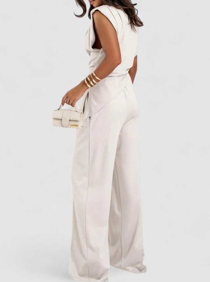 Women's Elegant Set Sleeveless Draped Top Wide-Leg Pants Two-Piece